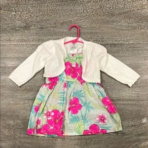 Carter’s Pink Floral Sundress with White Cardigan and Bloomers 18 months